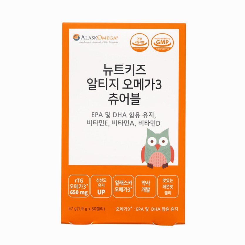 뉴트키즈 알티지 오메가3 츄어블 RTG 어린이 유아 청소년 구미 30구미, 1개